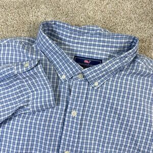 Vineyard Vines Button Down Shirt Men 3XB Blue Gingham Classic Fit Tucker Stretch